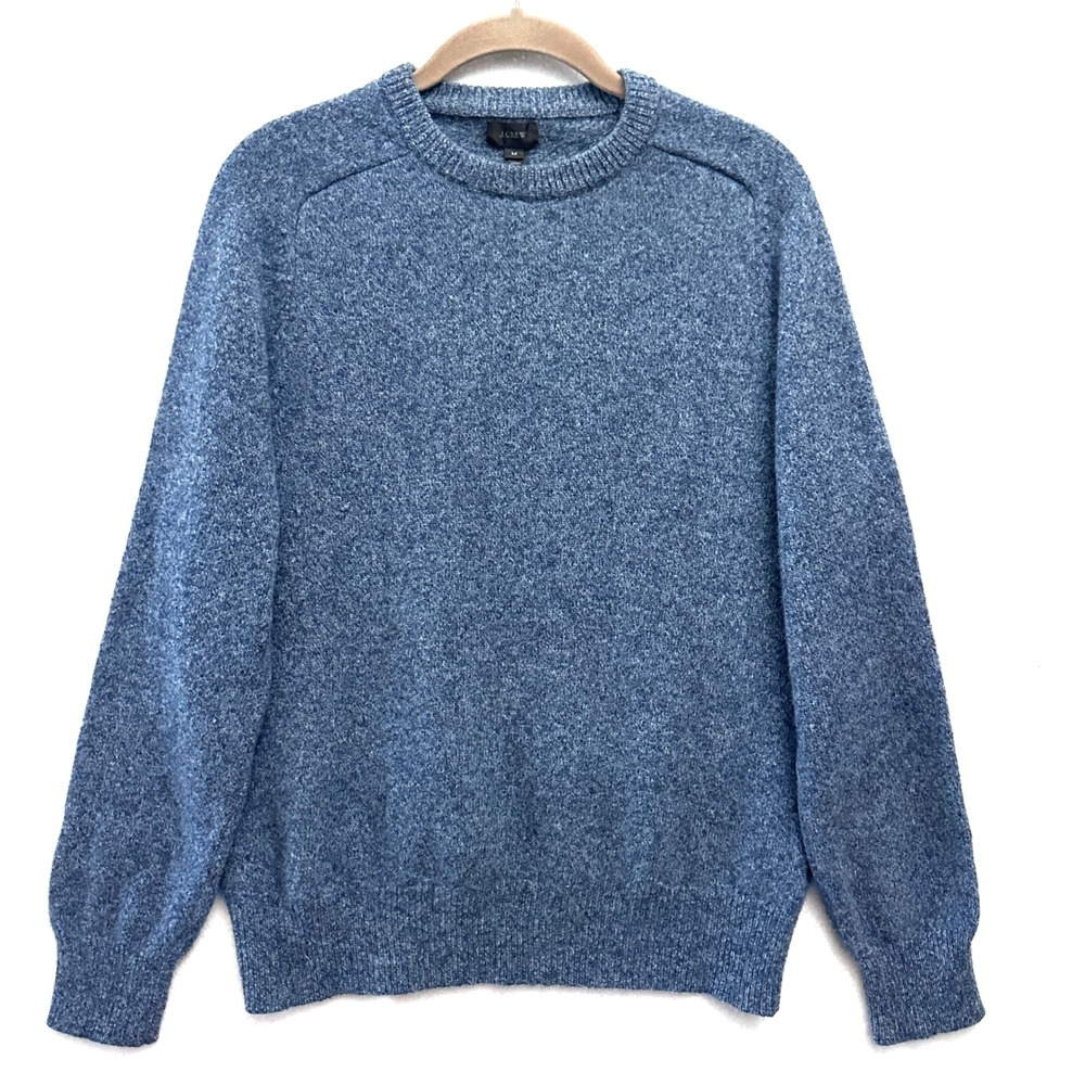 J.Crew Mens M 100% Lambswool Crewneck Sweater Blue Heather Marled Preppy Luxury